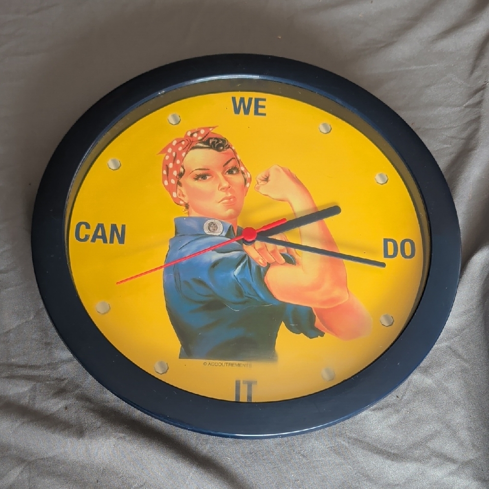 Rosie-Inspired 'We Can Do It' Wall Clock - Yellow & Blue